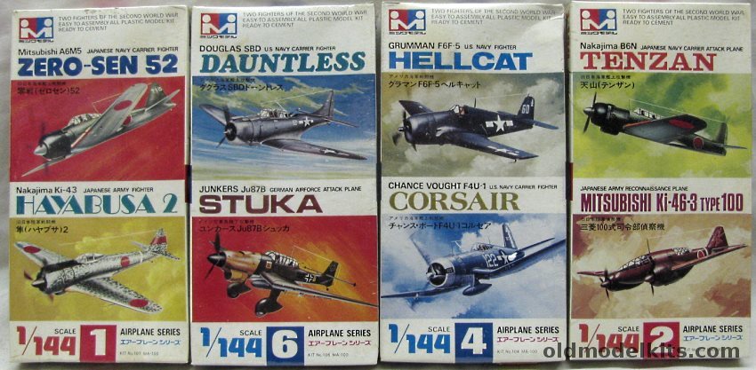 Mitsuwa 1/144 Douglas SBD Dauntless and Ju-87B Stuka / F6F-5 Hellcat and F4U-1 Corsair / A6M5 Zero 52 and Ki-43 Hayabusa Oscar / B6N Tenzan Jill and Ki-46 Type 100 Dinah plastic model kit